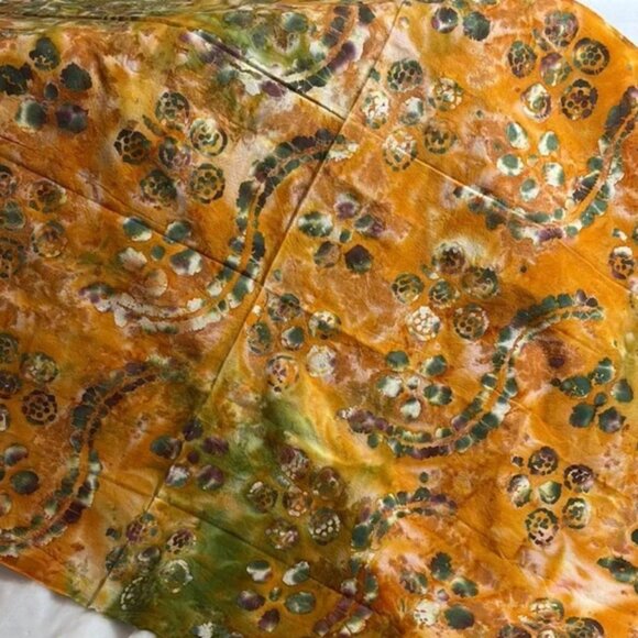 Vibrant Orange and Green Patterned Batik Fabric - Picture 2 of 6